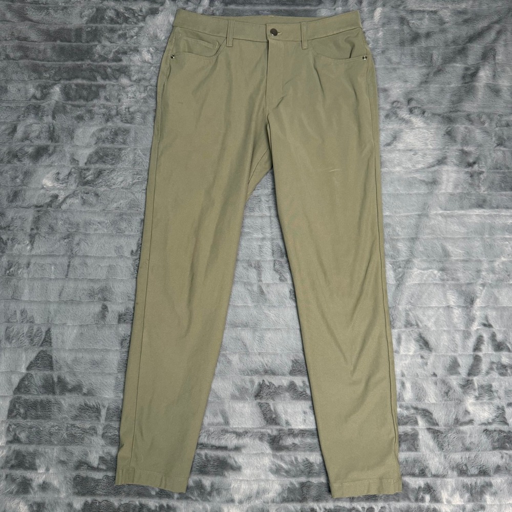Lululemon Commission Slim-Fit Pants Mens 30 Olive Green Technical Stretch